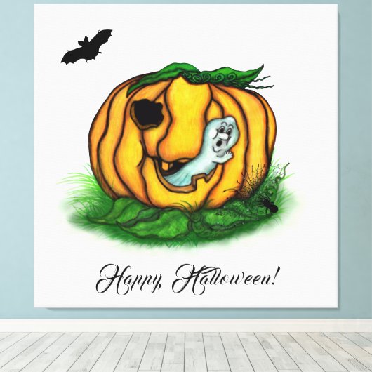 De geest van Halloween, Bat, Ghost en Spider Canvas Afdruk (Insitu (Houten vloer))