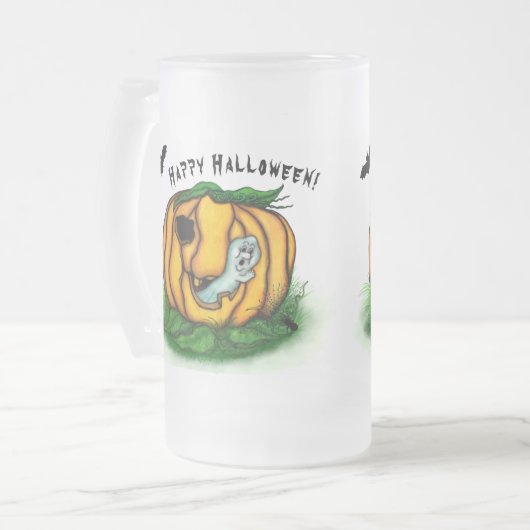 De geest van Halloween, Bat, Ghost en Spider Matglas Bierpul (Voorkant links)