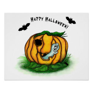 De geest van Halloween, Bat, Ghost en Spider Perfect Poster