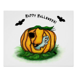 De geest van Halloween, Bat, Ghost en Spider Perfect Poster