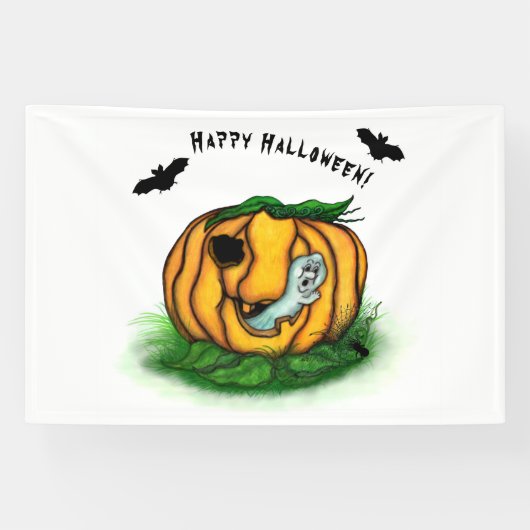 De geest van Halloween, Bat, Ghost en Spider Spandoek (Horizontaal)