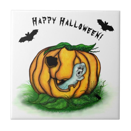 De geest van Halloween, Bat, Ghost en Spider Tegeltje (Voorkant)