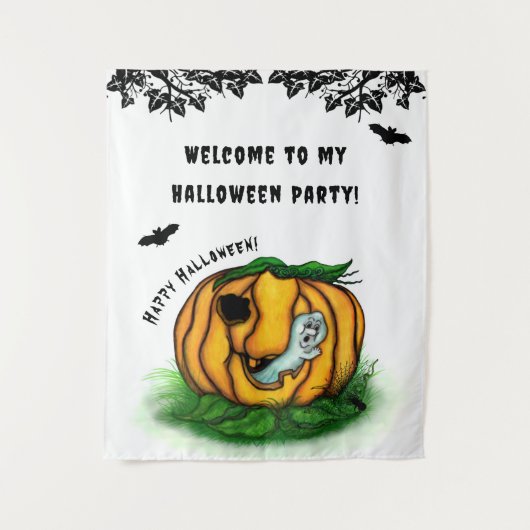 De geest van Halloween, Bat, Ghost en Spider Wandkleed (Voorkant)