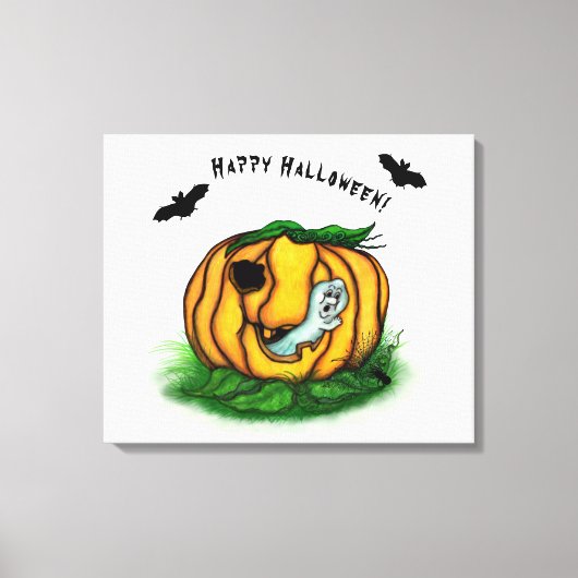 De Geest van Halloween, Vleermuis, Geest en Spin Canvas Afdruk (Voorkant)