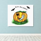 De Geest van Halloween, Vleermuis, Geest en Spin Canvas Afdruk (Insitu (Houten vloer))