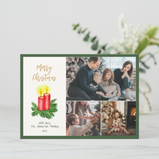 De Geest van Kerstmis Advent Kaarsen 3 Foto Feestdagenkaart (Staand voorkant)