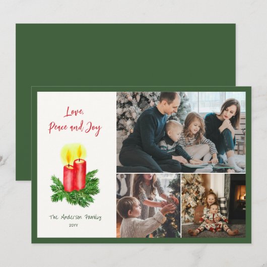 De Geest van Kerstmis Liefde Vrede & Joy 3 Foto Feestdagenkaart (Voorkant / Achterkant)