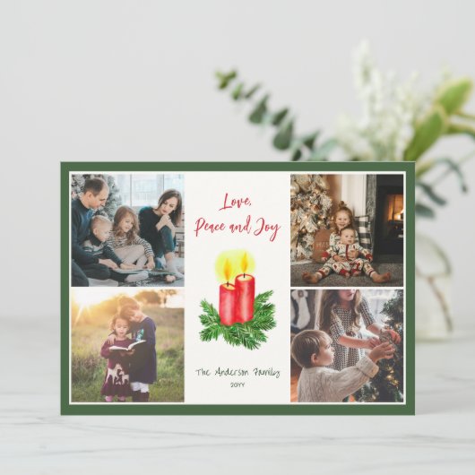 De Geest van Kerstmis Liefde Vrede & Joy 4 Foto Feestdagenkaart (Staand voorkant)