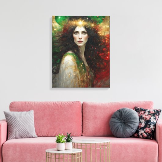 De Geest van Kerstmis Mooie Vrouw Canvas Afdruk (Insitu (Woonkamer))