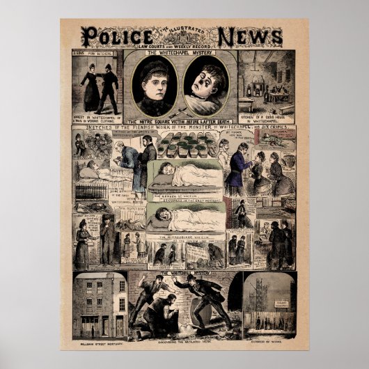 De geïllustreerde politieagent Jack the Ripper Poster (Voorkant)