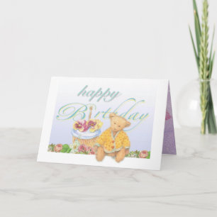 De geïllustreerde Verjaardag van Teddybear Cupcake Kaart