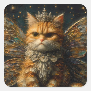 De geïrriteerde kleine Schattige Fairy Ginger Cat Vierkante Sticker