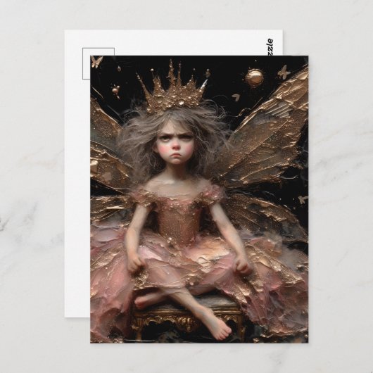 De geïrriteerde kleine Schattige fee roze en goud Briefkaart (Voorkant / Achterkant)