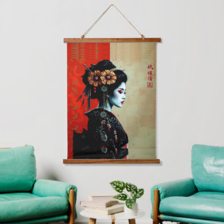 De Geisha Bloem – Tijdloze Japanse Elegantie Hangend Wandkleed