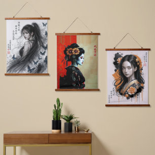 De Geisha Bloem – Tijdloze Japanse Elegantie Hangend Wandkleed