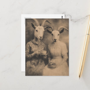 De Geitenvrouwen Thee en Bagel Retro Sepia Briefkaart