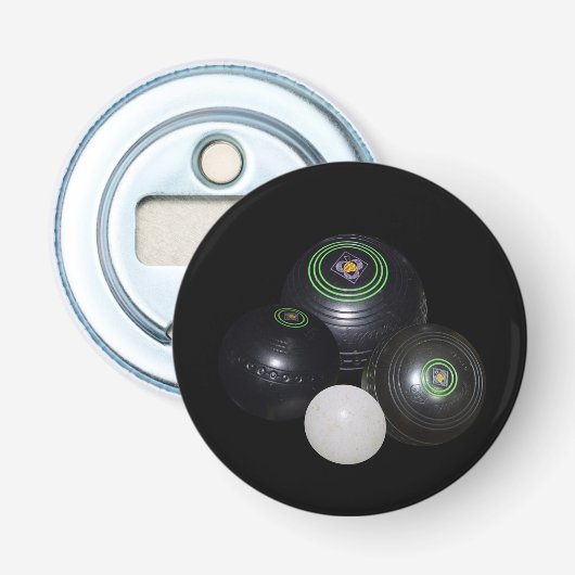 De gekende Bowls laat spelen, de Magnetische Open  Button Flesopener (Voorkant)