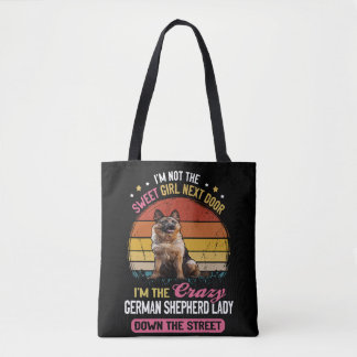 De gekke Duitse herder dame in de straat Tote Bag
