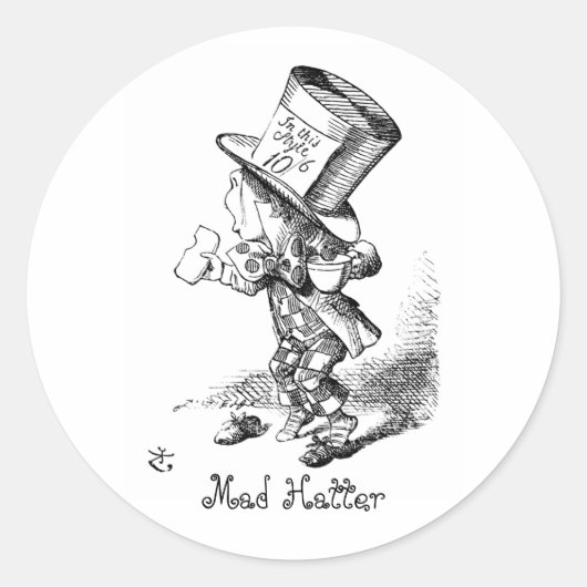 De Gekke Hoedenmaker Ronde Sticker (Voorkant)