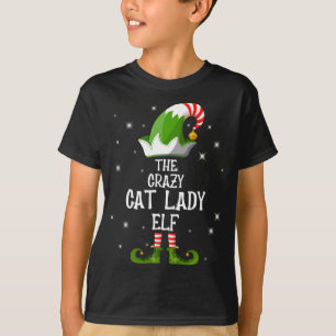 De gekke kat dame Elf familie komt met Kerstmis ov T-shirt