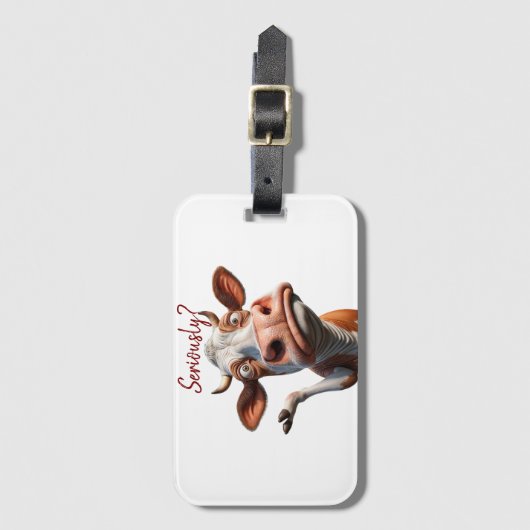 De Gekke Koe - "Serieus?" Grappig offerte ontwerp Bagagelabel (Voorkant (verticaal))