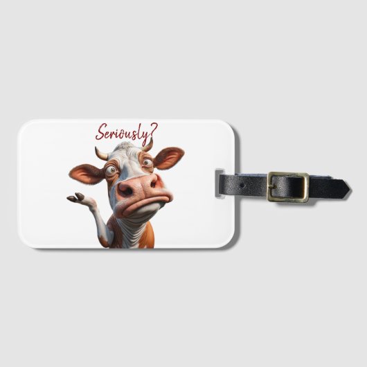 De Gekke Koe - "Serieus?" Grappig offerte ontwerp Bagagelabel (Voorkant (horizontaal))