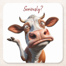 De Gekke Koe - "Serieus?" Grappig offerte ontwerp Kartonnen Onderzetters