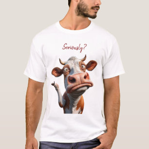 De Gekke Koe - "Serieus?" Grappig offerte ontwerp T-shirt