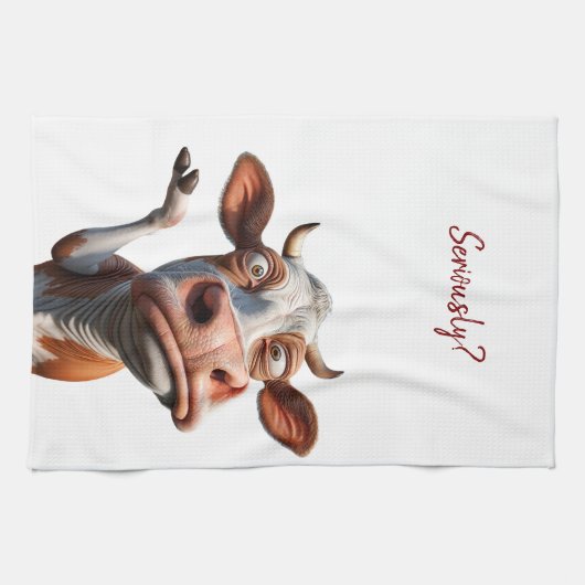 De Gekke Koe - "Serieus?" Grappig offerte ontwerp Theedoek (Horizontaal)