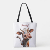 De Gekke Koe - "Serieus?" Grappig offerte ontwerp Tote Bag (Achterkant)