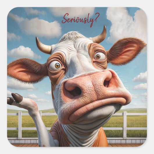 De Gekke Koe - "Serieus?" Grappig offerte ontwerp Vierkante Sticker (Voorkant)