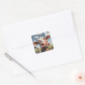 De Gekke Koe - "Serieus?" Grappig offerte ontwerp Vierkante Sticker (Envelop)
