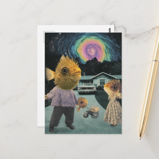 De Gekke surrealistische visfamilie Briefkaart (Voorkant / Achterkant in situ)