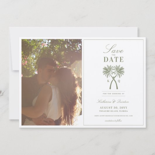 De geknoteerde palm Trees tropical Wedding Save th Kaart (Voorkant)