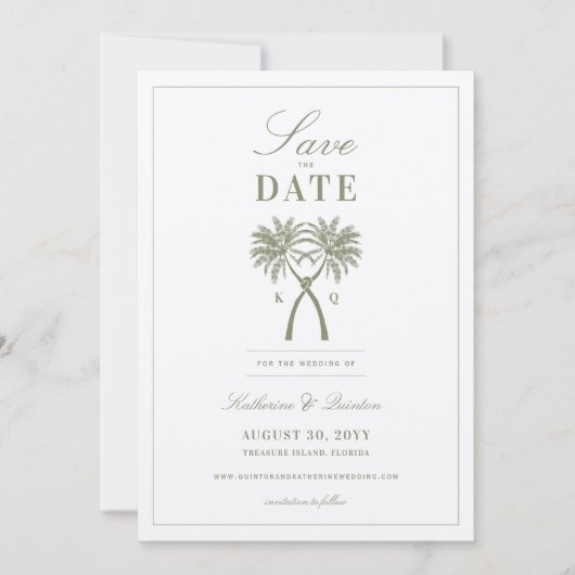 De geknoteerde palm Trees tropical Wedding Save th Kaart (Voorkant)