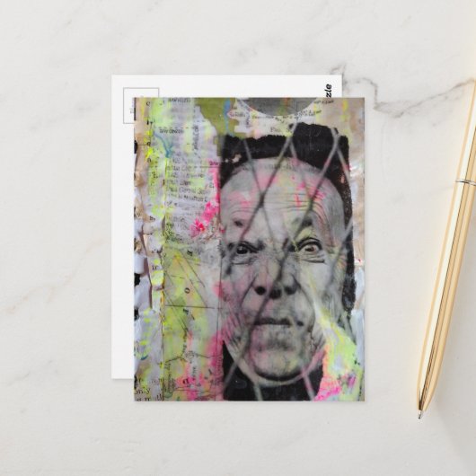 de gekooide man junk journal Mixed Media Collage Briefkaart (Voorkant / Achterkant in situ)