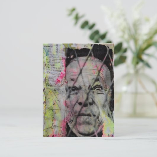 de gekooide man unieke Mixed Media Collage Briefkaart (Staand voorkant)