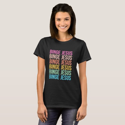 De gekozen Merch Binge Jesus Retro Rainbow Letter T-shirt (Voorkant volledig)