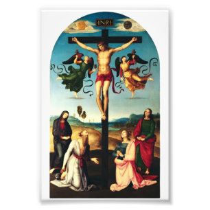 De gekruisigde Christus met de Maagd Maria Foto Afdruk