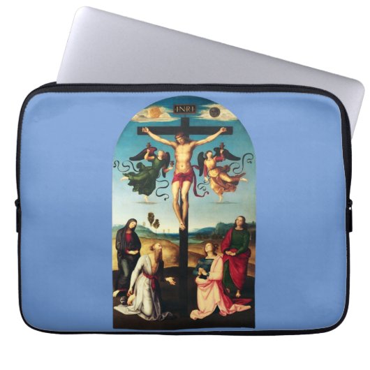 De gekruisigde Christus met de Maagd Maria Laptop Sleeve (Voorkant)