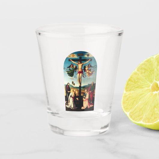 De gekruisigde Christus met de Maagd Maria Shot Glas (Voorkant)