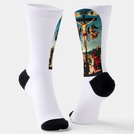 De gekruisigde Christus met de Maagd Maria Sokken (Gebogen)