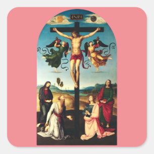 De gekruisigde Christus met de Maagd Maria Vierkante Sticker