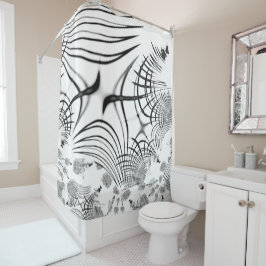 De gekruiste grijze lijnen herinneren ons aan teke douchegordijn