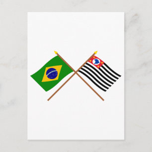 De gekruiste vlaggen van Brazilië en São Paulo Briefkaart
