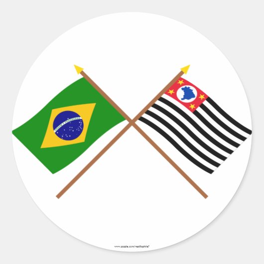 De gekruiste vlaggen van Brazilië en São Paulo Ronde Sticker (Voorkant)