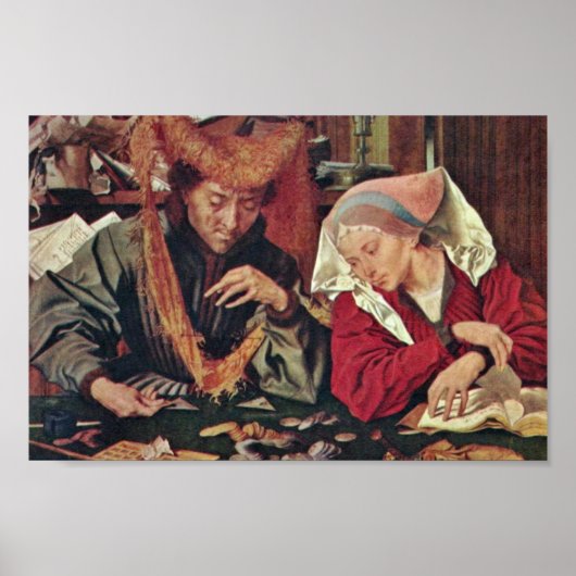 De geldwisselaar en zijn vrouw van Reymerswele Mar Poster (Voorkant)