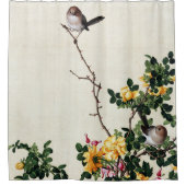 De Gele Barberry en Vis met Peony Fine Art Douchegordijn (Voorkant)