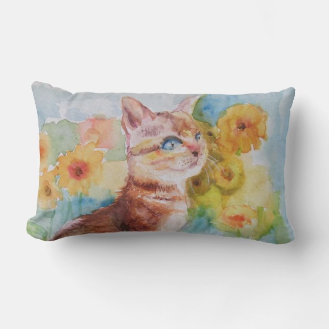 De Gele Bloemen Veld Kat Worp Kussen (Voorkant)