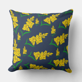 De gele bloesems op Midnight Blue Sierkussen